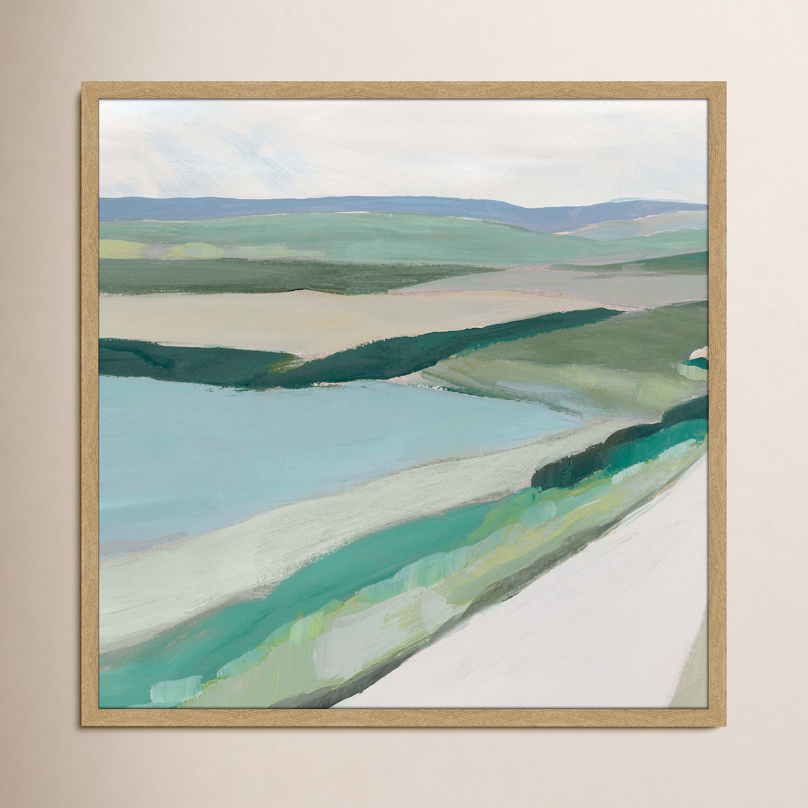 Fields Of Green I by - Single Picture Frame Print, 27.5" H x 27.5" W x 1.25" D, Natural Framed