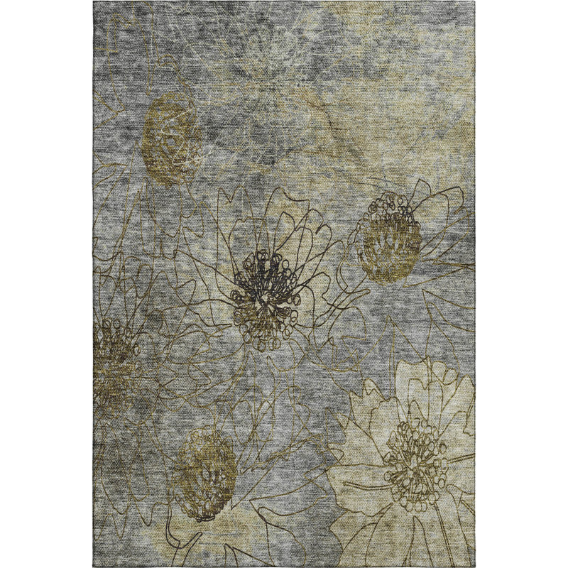 Premium Machine Washable Mayfield AMF2235 Floral Rug, 10' x 14', Granite