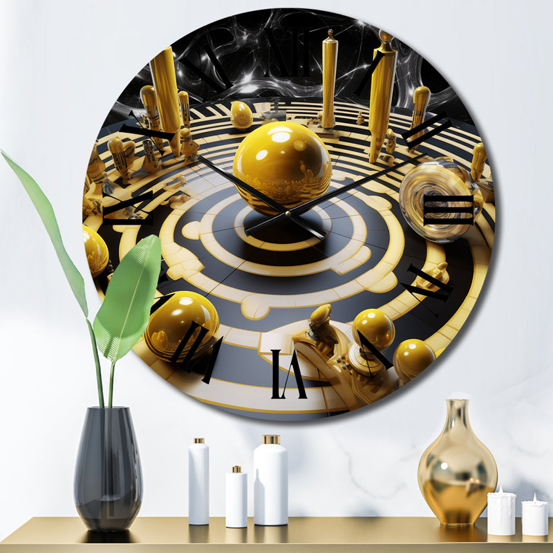 Sphère dorée circulaire futuriste - horloge murale moderne géométrique, Petit