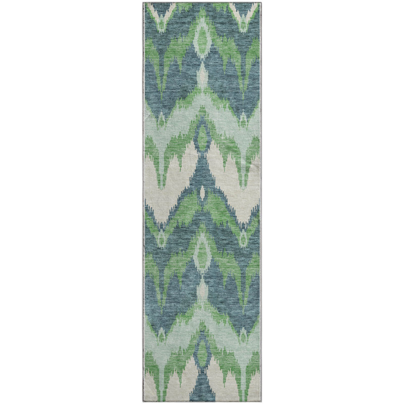 Premium Machine Washable Prisco Green Rug, Runner 2'3" x 7'6"