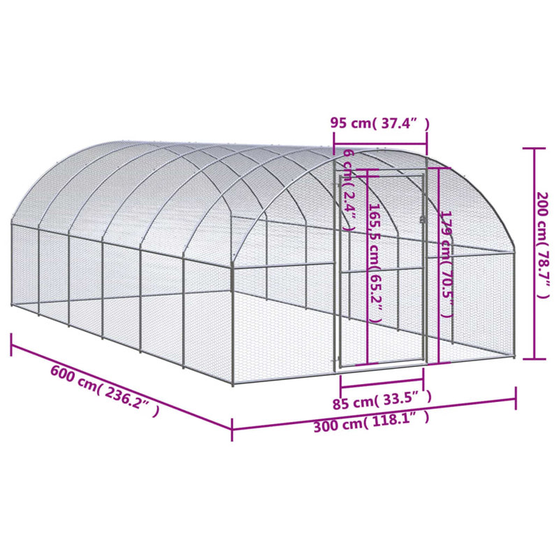 Cage à poulet résistante aux intempéries, Argent, H 78,7 po x l 118,1 po x L 236,2 po