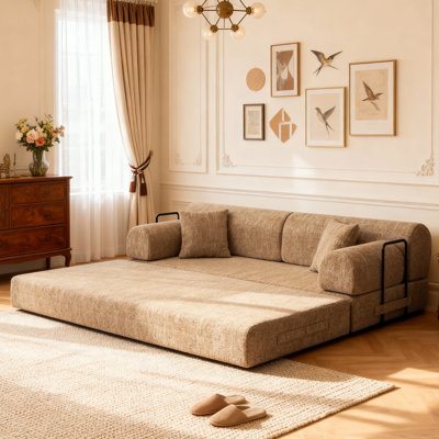 Convertible Sleeper Sofa Bed,two-tone blended fabric Folding Mattress Couch with Fixed-Shape Frame, Floor Sofa Lounge Couch for Living Room Bedroom(Ochre)