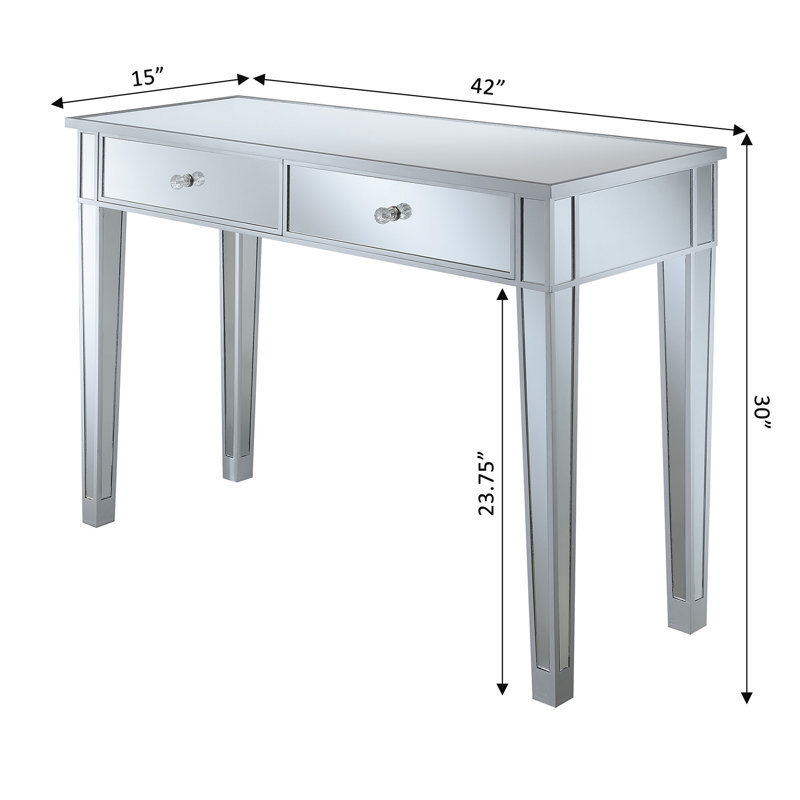 Bureau à 2 tiroirs avec miroir Wiscasset, Argent argent