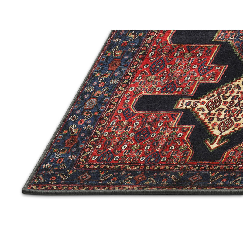 Tapis traditionnel rouge / noir, Rectangle 3 pi x 5 pi