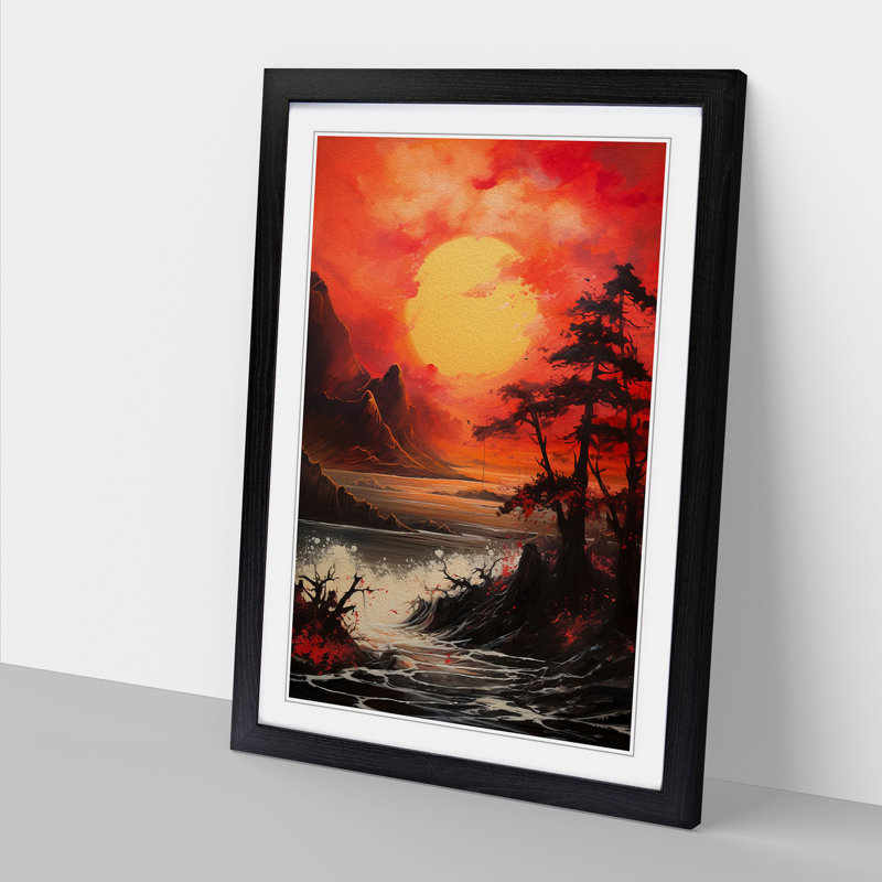 Japanese Sunset Gestural - Framed Print, Black , 64cm H x 46cm W x 2cm D
