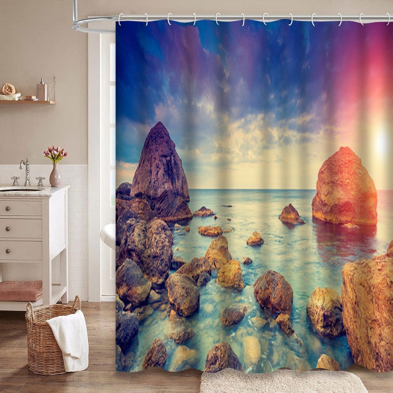Rideau de douche dramatique avec 12 crochets, L 72 po x l 84 po