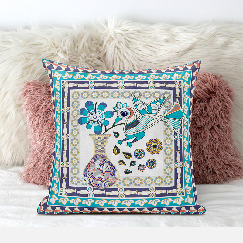 Coussin 18 po x 18 po, Crème/bleu sarcelle