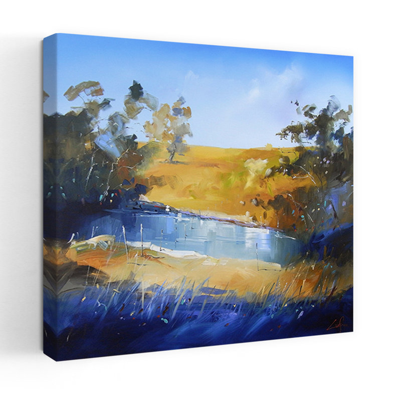 Winter Dam, art contemporain abstrait, paysage, H 32 po x l 32 po