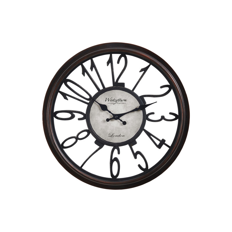 Clocks, 16" Round, Wall Clock, Antique Brown, Transitional