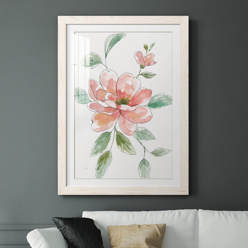 Peony Contour - Peinture encadrée, H 37,5 po x l 27,5 po x P 1,5 po, Blanc