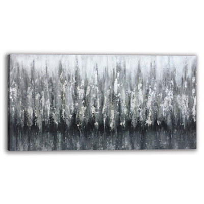 Abstract Silver Forest-Wrapped Canvas Painting