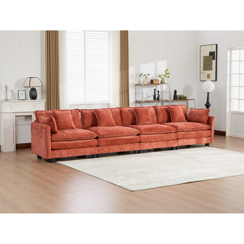 Canapé Cloud 4 places, canapé modulaire moderne pour le salon, coussin rembourré à double couche confortable, tissu chenille respirant