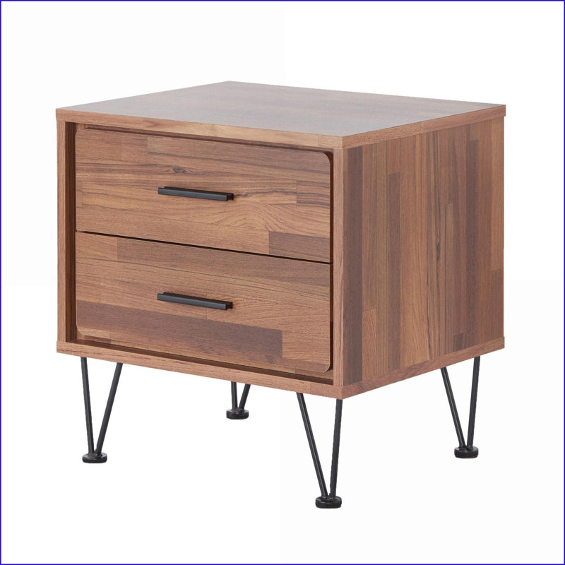 Table basse en noyer avec 2 tiroirs Pieds en épingle à cheveux, peu encombrants pour le salon, Brun / Noir