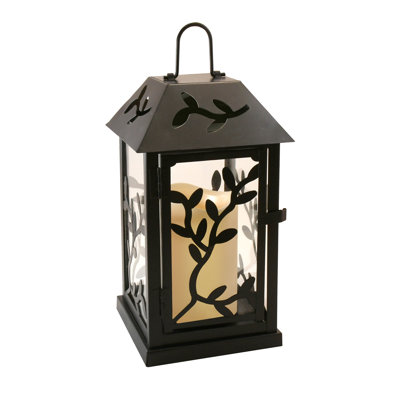 Black Vine Metal Lantern with Battery-Operated Candle