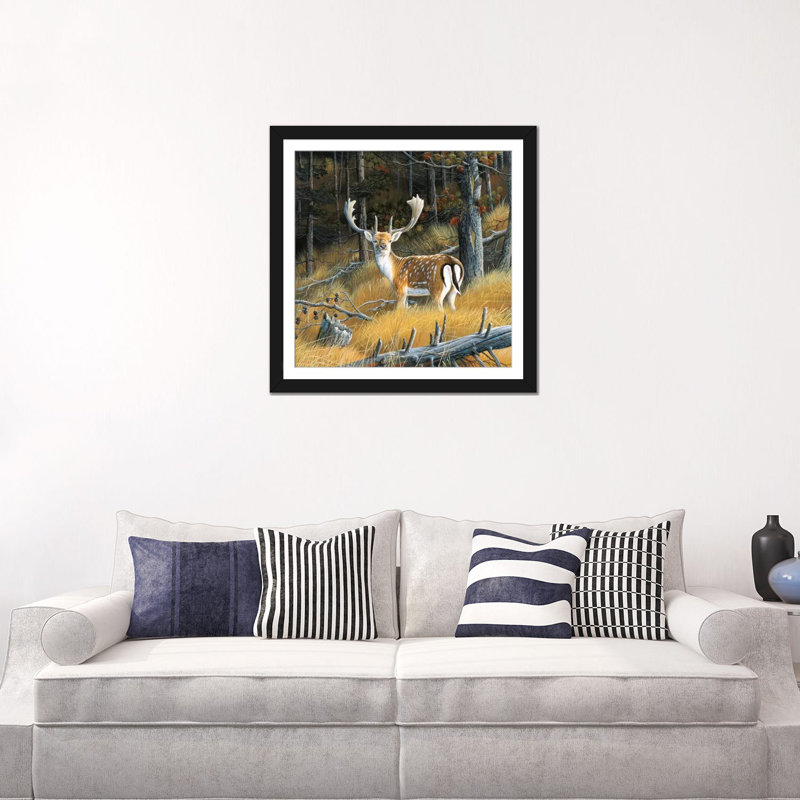 «Beautiful Deer», impression sur toile, Papier d'art encadré noir, Blanc, H 16 po x l 16 po x P 1 po