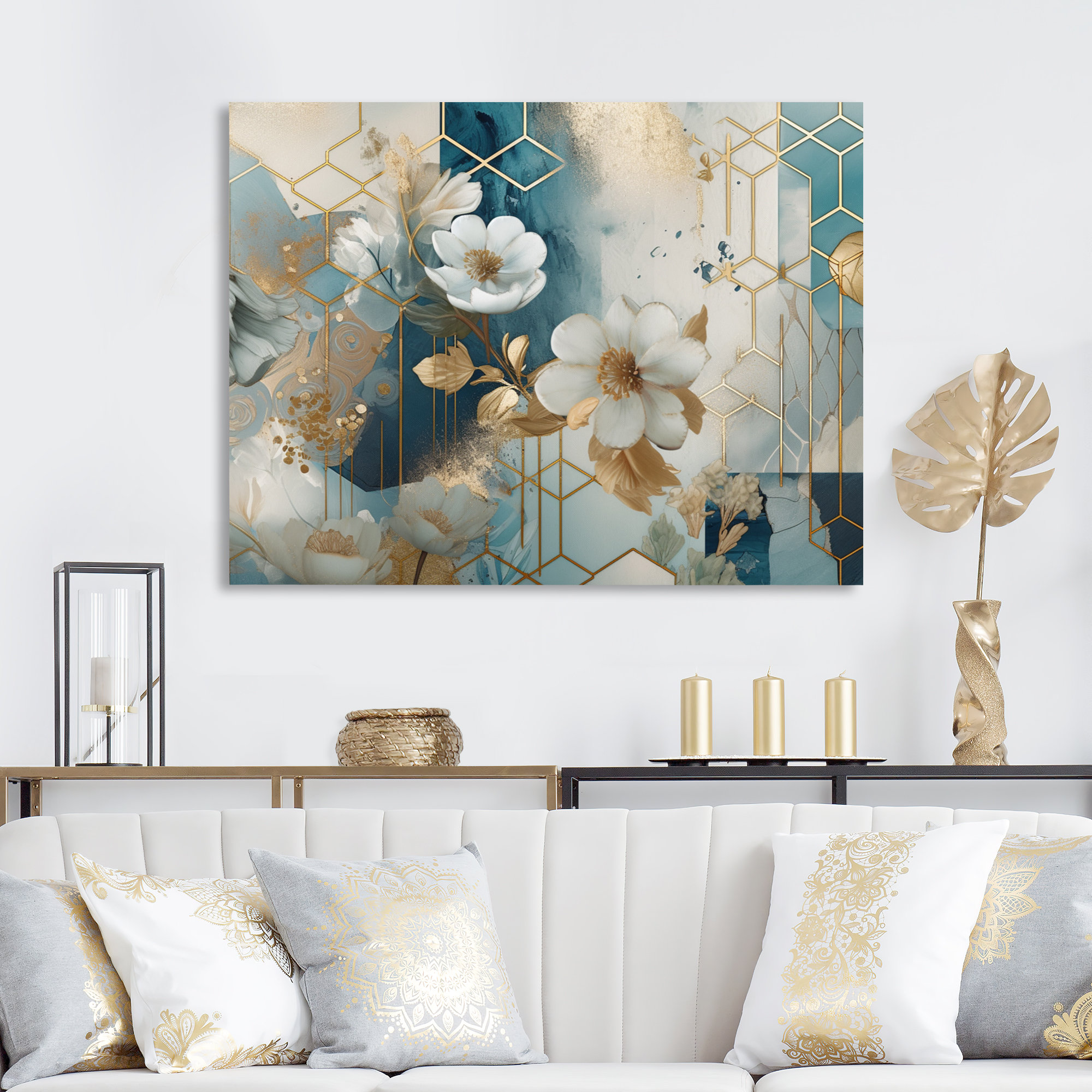 Mercer41 Golden Blue Marble Floral Design I On Canvas Print Wayfair