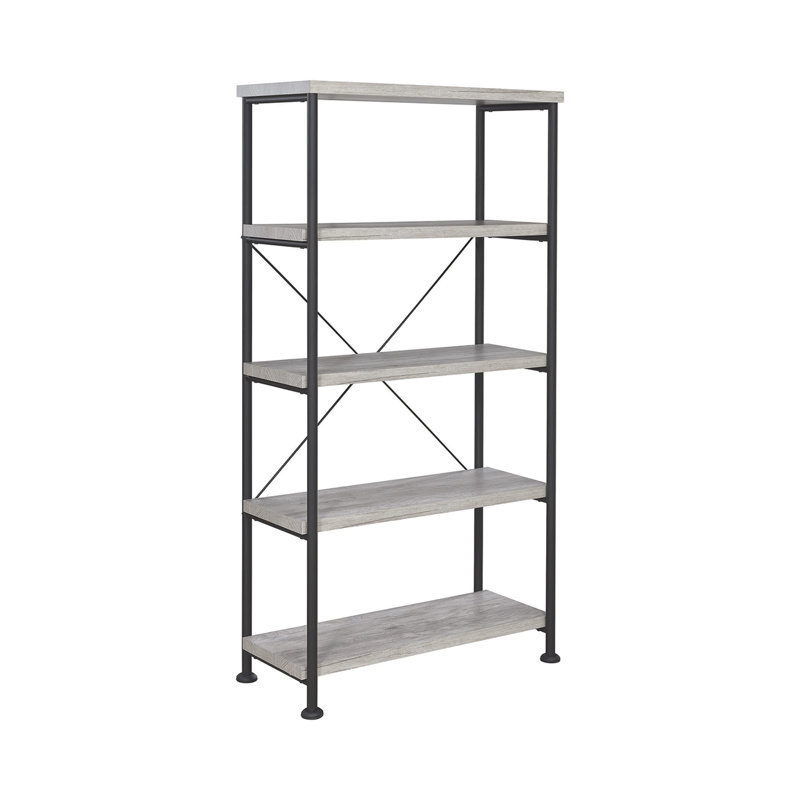 Bibliothèque à 4 tablettes avec structure en métal, Gris