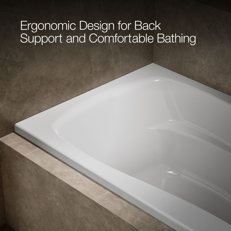 Mariposa 60" x 36" Drop in Soaking Bathtub, White, Right