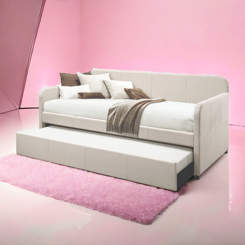 Lit double avec lit gigogne - Construction et apparence élégante - Revêtement rembourré - Espace de repos confortable - Optimisation de l'espace