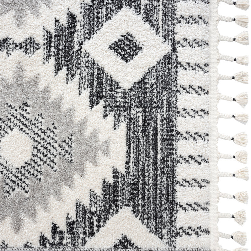 Tapis géométrique gris / ivoire, Tapis de couloir de 2 pi x 7 pi