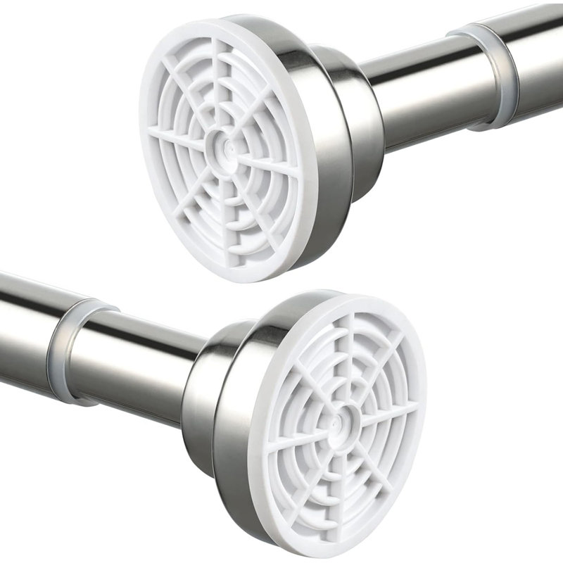 63cm Straight Tension Shower Curtain Pole & Hook Set, Silver