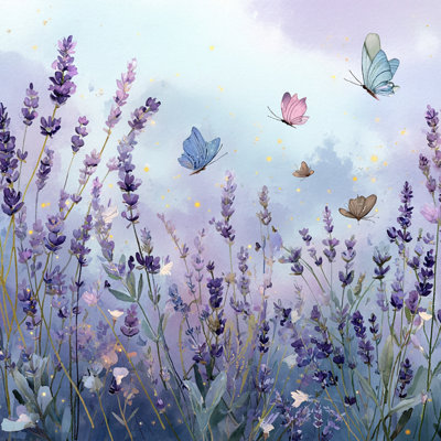 Butterfly Lavender Field Wrapped Canvas Wall Art