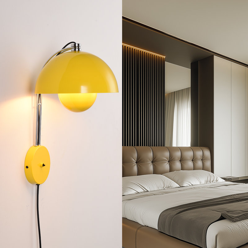 Modern Mid-Century Yellow Flower Bud Wall Sconces Sleek Plug In Wall Light Fixtures For Bedroom, Yellow, Yellow