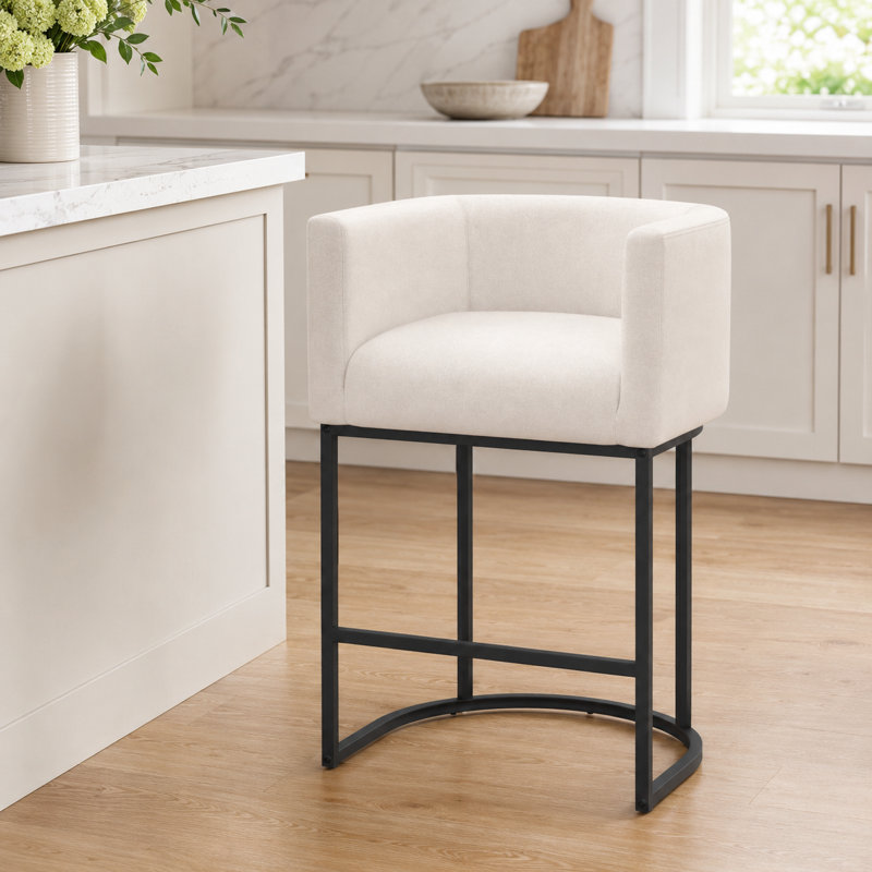 26" Upholstered Counter Height Bar Stool, White/Black Frame, Black