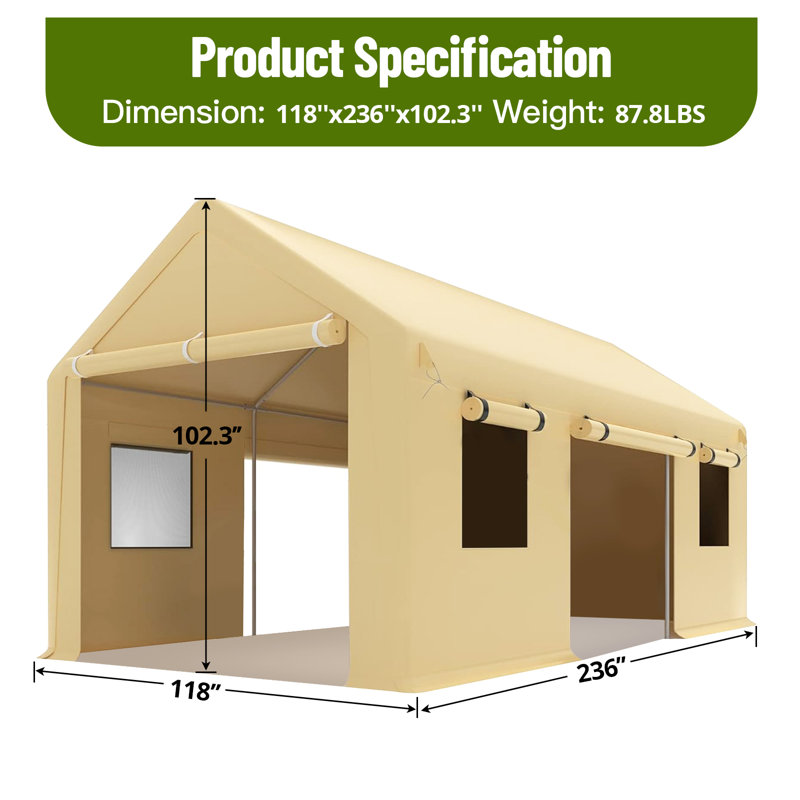 Tente de garage portative 10 x 20 pi avec abri d'auto robuste, Yellow