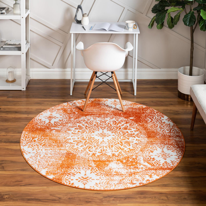 Tapis floral Brandt, Rond 7 pi 1 po, Orange / ivoire