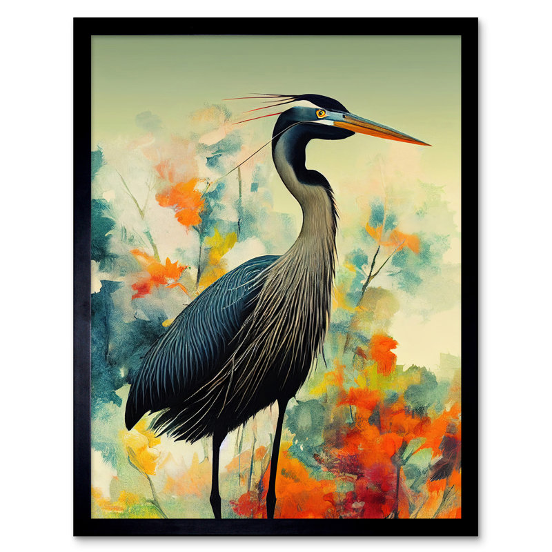 Heron Bird Flower Field - Single Picture Frame Print