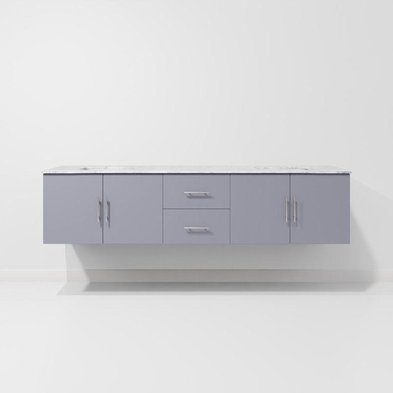Geneva 80" Double Vanity, Square Sinks And No Mirror, Dark Gray, White Carrara Marble