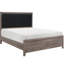 Lit double gris brunâtre avec tête de lit en similicuir pour chambre à coucher-879991268
