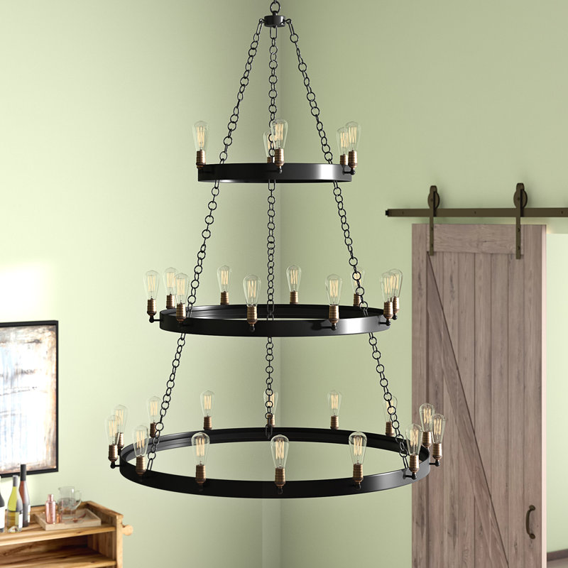 Kimes 30 - Light Dimmable Wagon Wheel Chandelier, MB