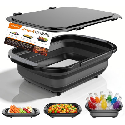 Collapsible BBQ Prep Tubs with Titanium Cutting Board, Large-Capacity（5.3Gal/20L）Barbecue Utensils