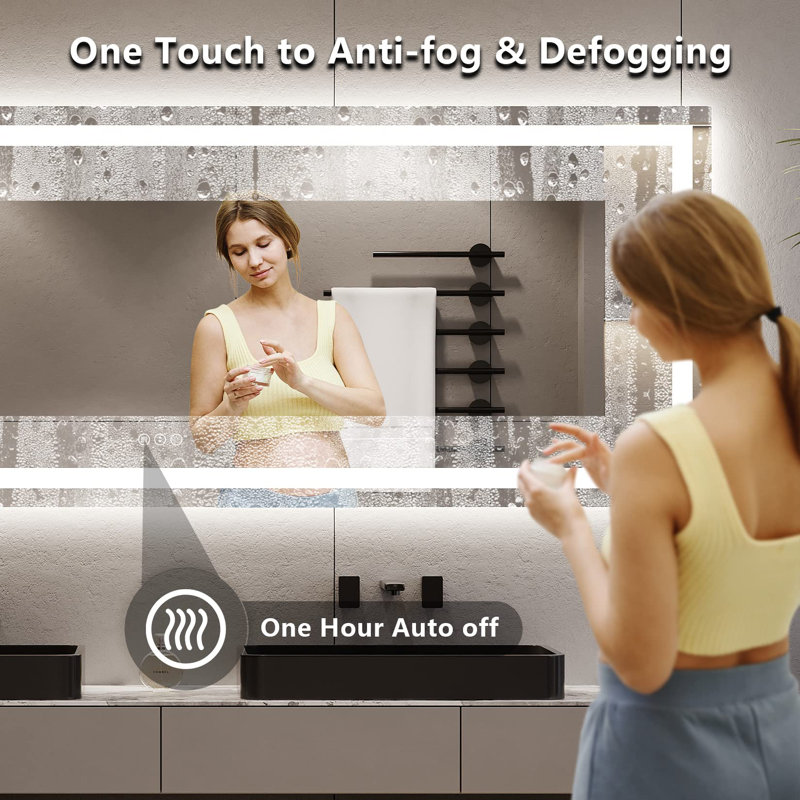 Akilan Frameless LED Vanity Mirror with Front-lit and Back-lit, Memory Function, 3 Color Temperatures & Dimmable Light, Anti-fog Tempered Glass ETL Mirror