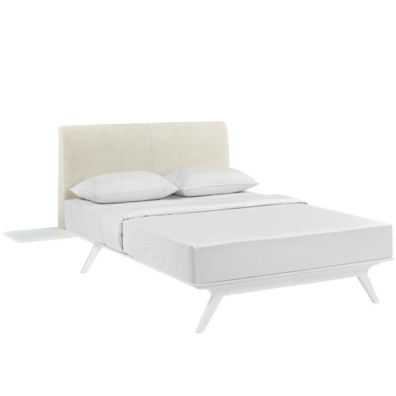 Base de lit plateforme Tracy, Mélange de polyester beige, Double, Manufactured Wood