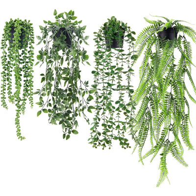 4 Packs Fake Hanging Plants Artificial Decor Faux Potted Greenery Hanging Plants Indoor For Room Home Shelf Outdoor Decor