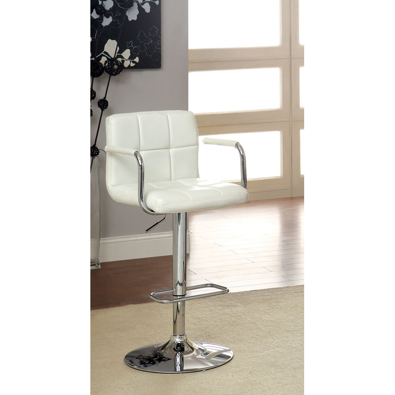 Aarvin Swivel Upholstered Adjustable Height Counter Stool with Metal Frame, White