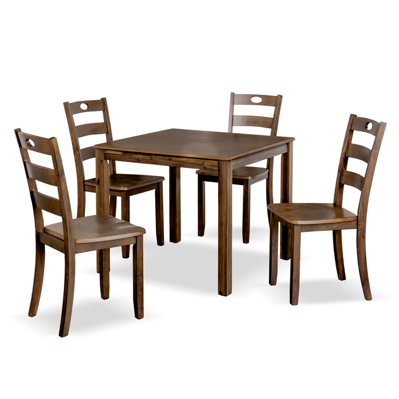 4-Person Solid Wood Dining Set, Walnut 