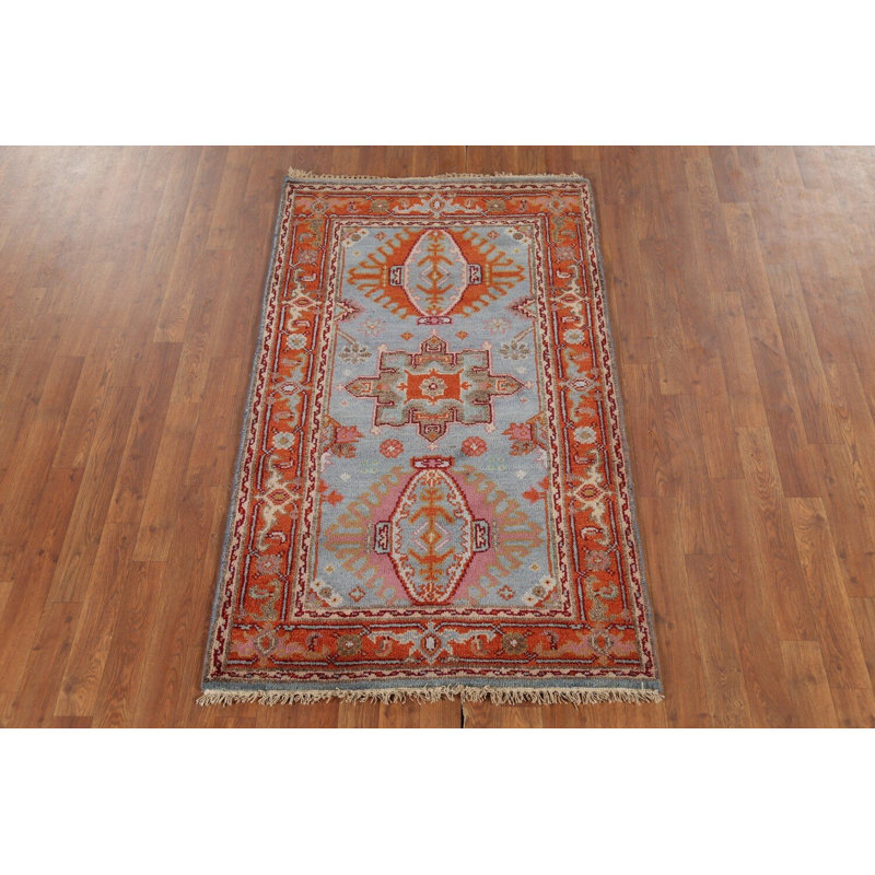 Tapis géométrique bleu pour vestibule 3 x 5 Khotan