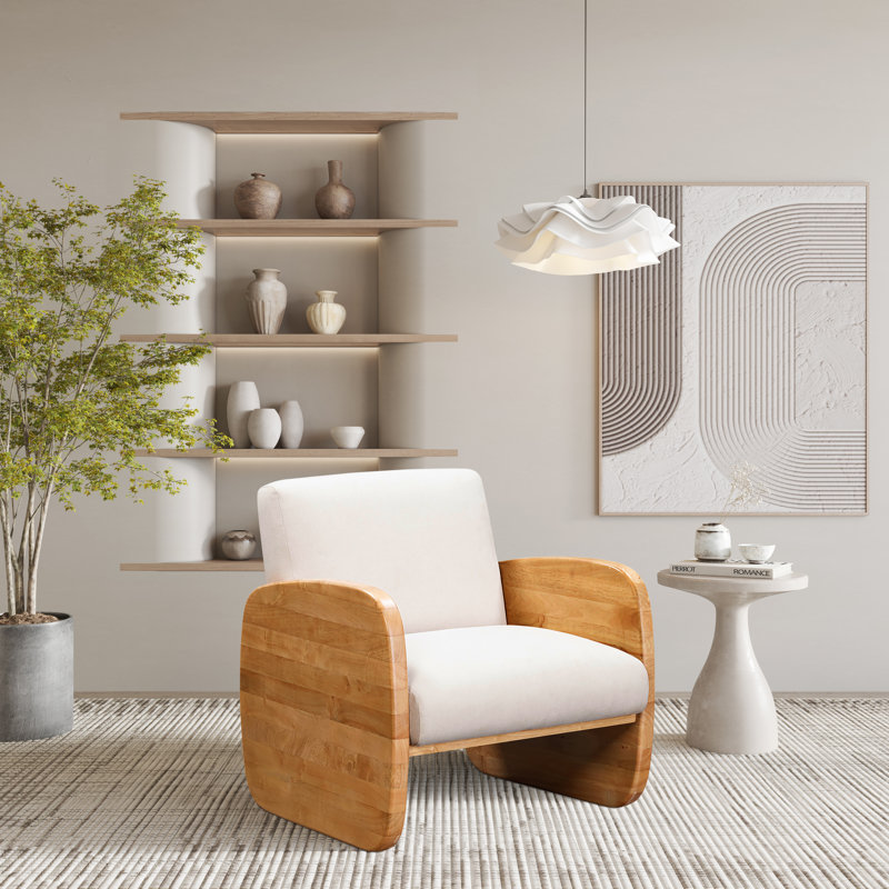Nalisha Upholstered Wooden Armchair, Natural Wood
