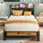 Twin XL Platform Bed Frame, Upholsterd Storage Headboard Shelf with Built-in Outlet, Easy Assembly, Perfect for Dorms-1805187238