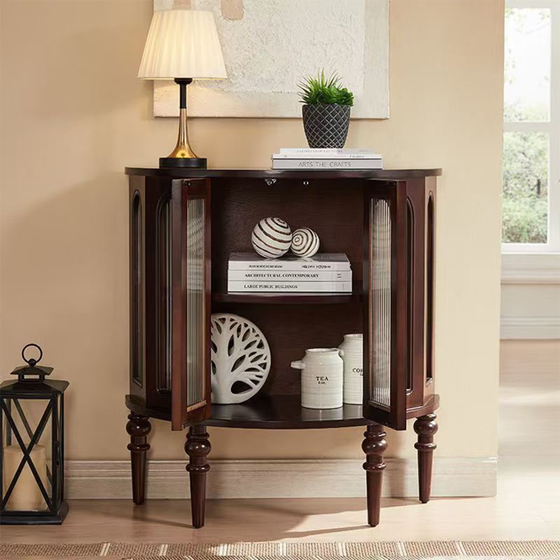 Vitrine de couloir semi-circulaire médiévale, H 33,46 po x l 39,37 po x P 15,75 po, Noyer