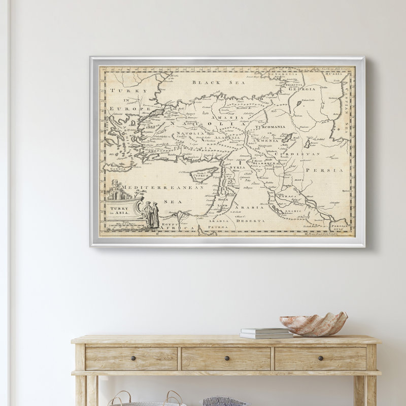 Carte de Turquie-impression d’art graphique sur toile encadrée, H 22,5 po x l 30,5 po x P 1,5 po, Encadrement argenté