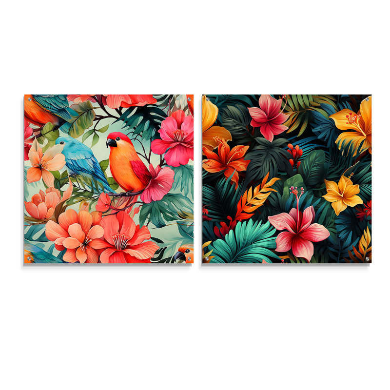 «Tropic Dreams», ensemble de 2 verres muraux tropicaux en acrylique, H 36 po x l 73 po