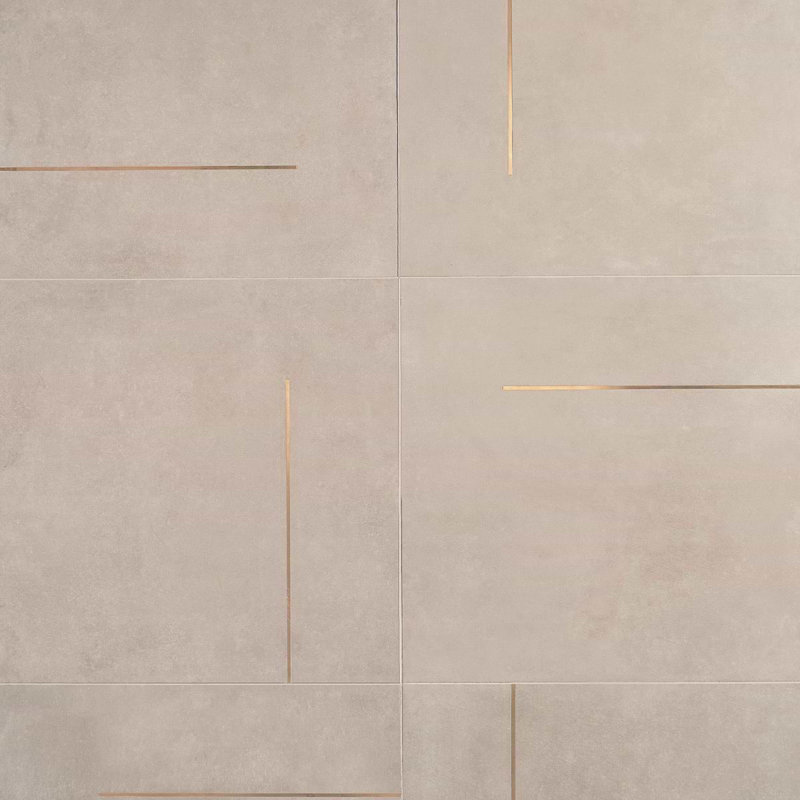 Lines 24x24 Matte Brass Inlay Porcelain Tile, Greige
