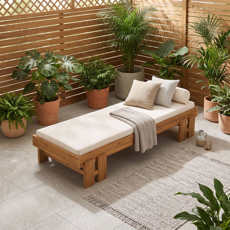 Lit de jour extérieur tout-en-un luxueux en bois d'acacia avec coussins moelleux