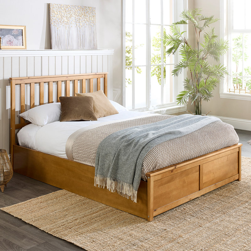 Alliviah Wooden Ottoman Bed - Shaker Style Solid Wood Storage Bed, UK Single - 90 x 190 cm, Natural