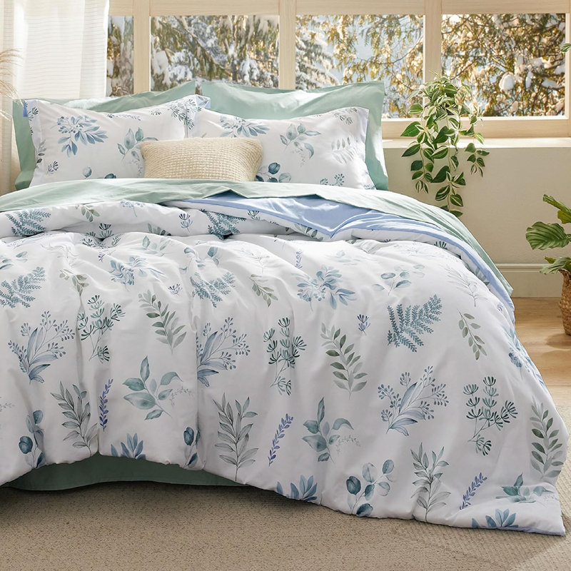 Ensembles d'édredon 100% coton, Édredon grand + 2 taies décoratives + 2 taies d', Vert sarcelle